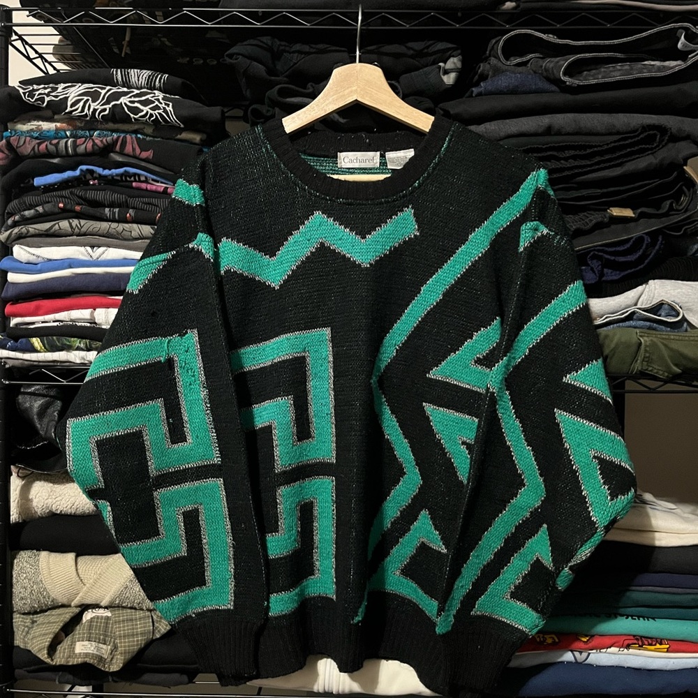 Geometrie Crewneck Sweater in Black and Green